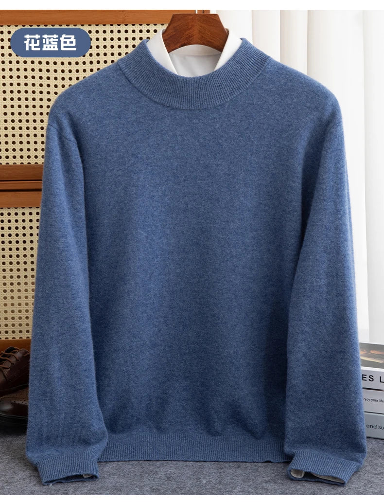 Fashion Men's 100% Wool Pullover Half-high Collar Sweater Autumn Winter Warm Top