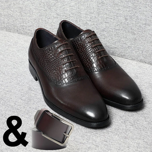 Luxury Handmade Men's Dress Shoes Cow Genuine Leather Lace-up Plain Toe Oxfords Black Coffee Office Career Formal Shoes for Men