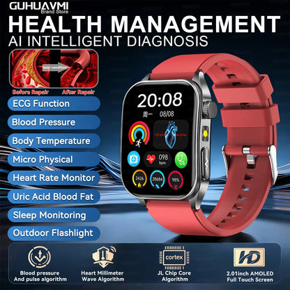 2025 New Blood Pressure 650nm Laser Therapy Diagnosis Smartwatches Men Women Clock Uric Acid Lipid  Heart rate Smart Watch IOS