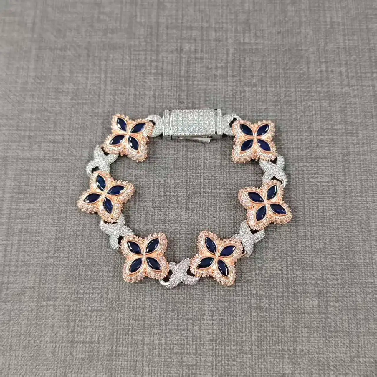 UWIN Iced Baby Blue Baguettecz Floral Infinity Bracelets for Women Men Cubic Zirconia Cuban Link Chain Anklets Fashion Jewelry