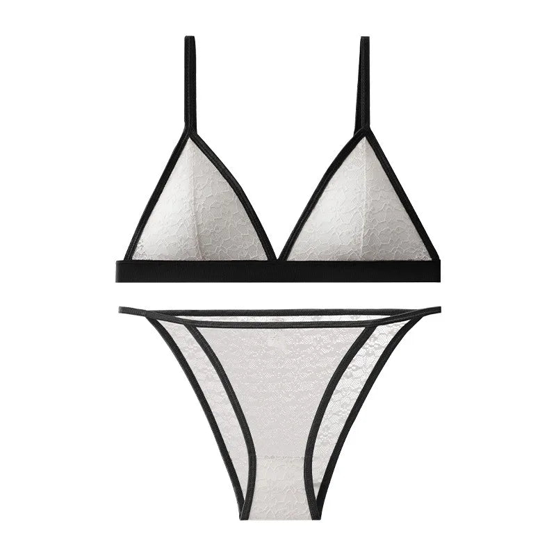 Women Lace Bra And Panties Set Wireless Bralette Low Waist Panties Female