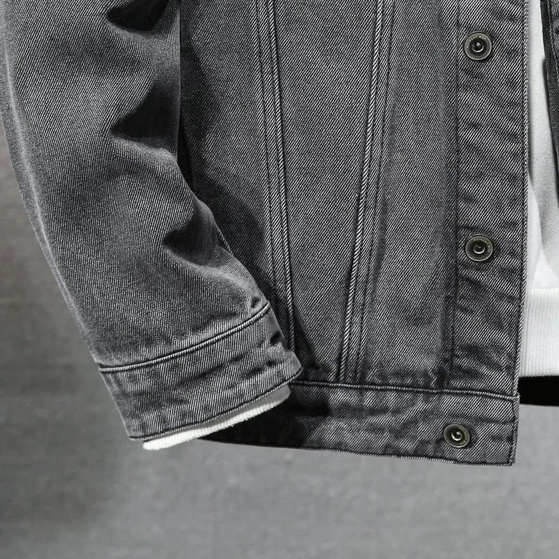 Autumn Men's Retro Gray Denim Jacket Fashion Casual Cotton Cowboy Coat