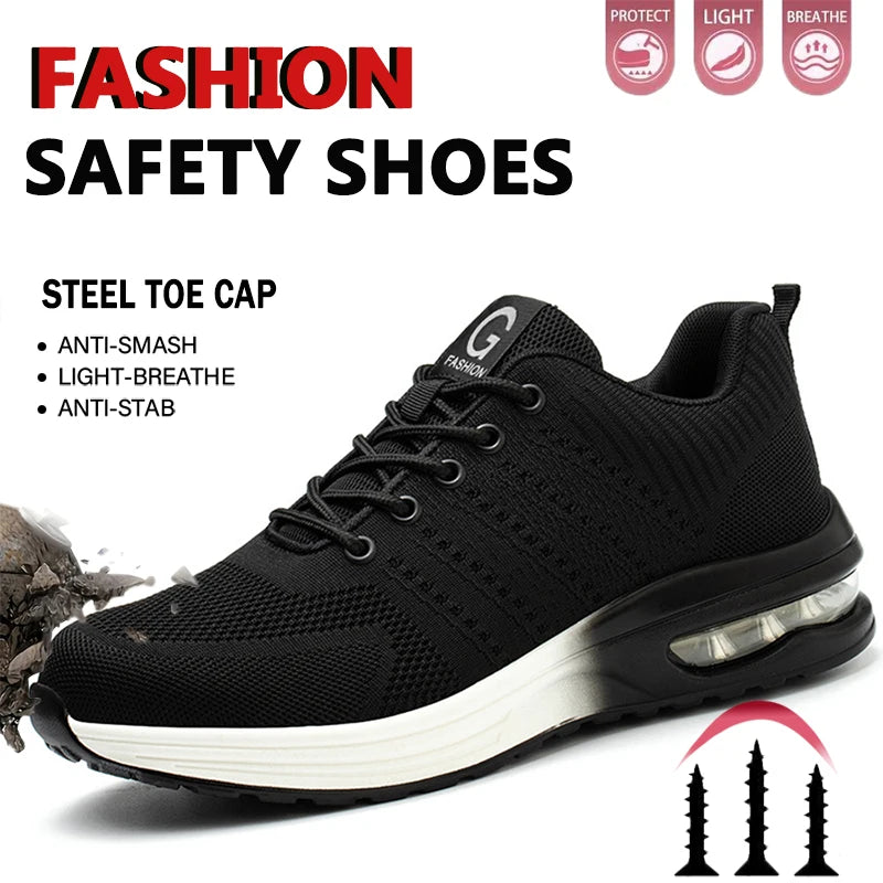 Indestructible Safety Shoes For Men Steel Toe Anti-Puncture Men's Work Shoes  Lightweight Slip Resistant Air Cushion Sneaker  ﻿