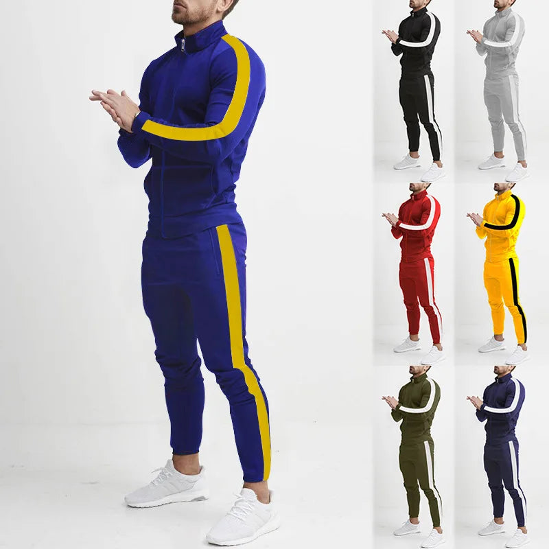 2025 autumn and winter new casual men's sports suits, color matching men's clothing, casual suits hooded trendy sports