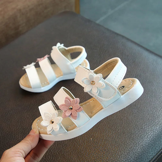 Children's Sandals Girls Platform Flats Princess Flower Kids Baby Summer Shoes 21-36 Beige Pink Soft Footwear Fashion