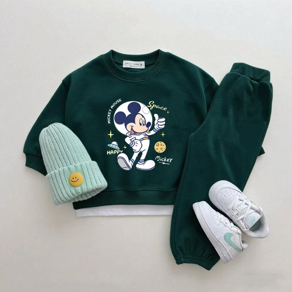 Boys Trendy Wear Long-sleeved Tracksuits Children 2026 Costume Mickey Mouse Tops Green Sweatpants New Two Piece Baby Clothing