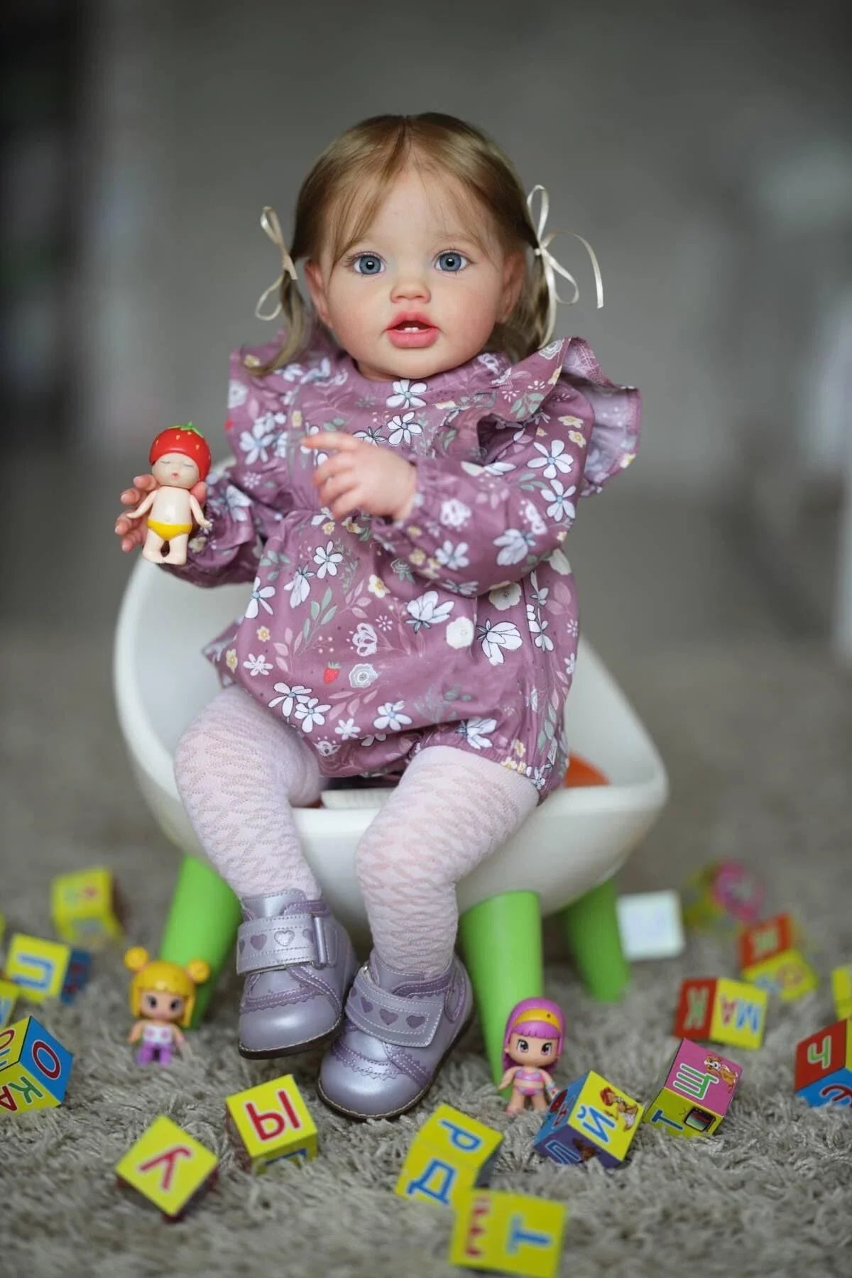 NPK 24Inch Newborn Baby Toddler Doll Reborn Lottie Princess Girl Lifelike Soft Touch 3D Skin Art Doll with Hand Rooted Hair