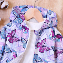 Girls' Autumn and Winter Thickened Plush Butterfly Print Hooded Coat