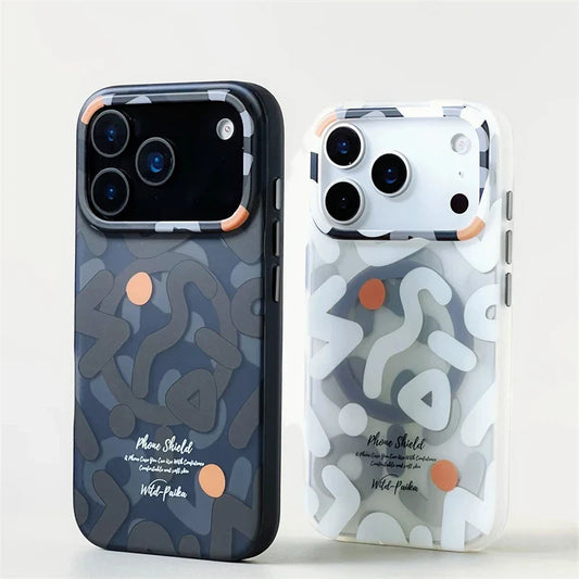 For MagSafe Geometric Graffiti Phone Case for iPhone 17 16 15 14 13 Pro Max Air Magnetic Wireless Charging Hard Shockproof Cover