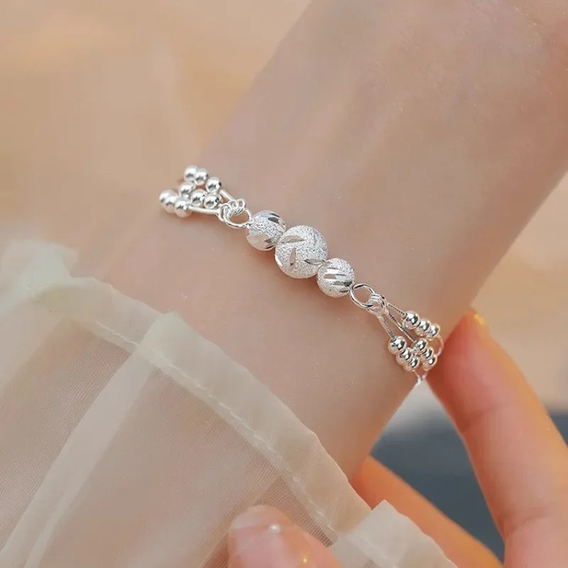 Fine 925 Sterling Silver Lucky Beads Bracelets For Women Luxury Designer Multilayer Adjustable Bracelet Party Wedding Jewelery