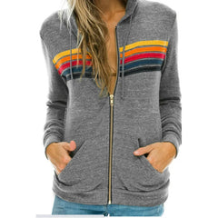 Aviator Nation Sweatshirt: 5 Stripe Rainbow Long Sleeve Zip-up