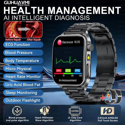 2025 New Blood Pressure 650nm Laser Therapy Diagnosis Smartwatches Men Women Clock Uric Acid Lipid  Heart rate Smart Watch IOS