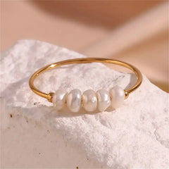 5PCS Stainless steel freshwater pearl ring Ladies' Elegant Ring Suitable for daily