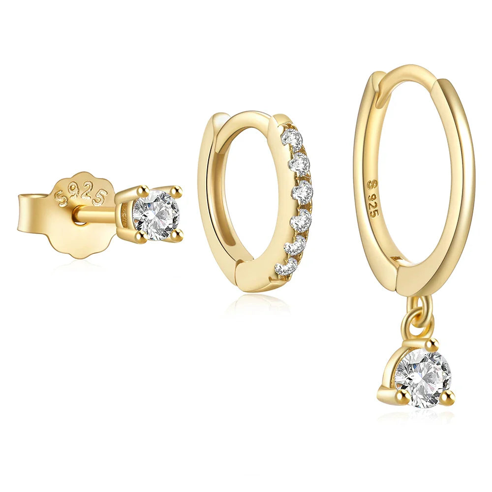 ROXI 925 Sterling Silver 3PCS DIY Hoop Earring With Piercing Stud Earring Set Women Men Party Wedding Jewelry Set pendientes 925