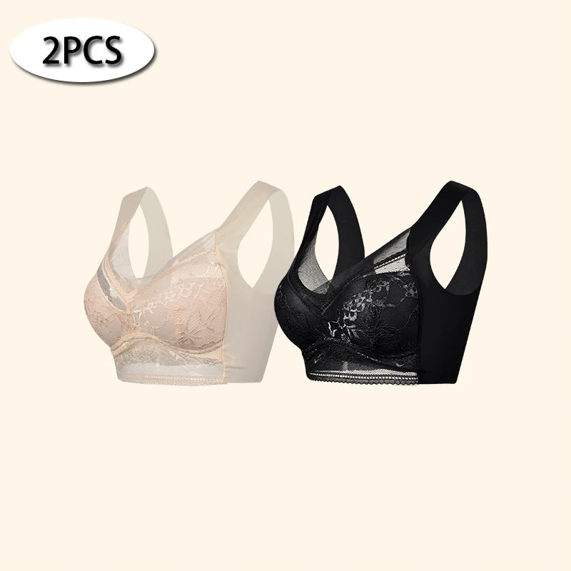 Women Large Push Up Ice Silk Seamless upper Bralette Lace Wireless