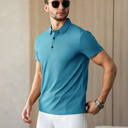 New Men's Business Casual Short Sleeved Shirt Solid Color Polo Shirt Fashionable Breathable Comfortable Versatile Top