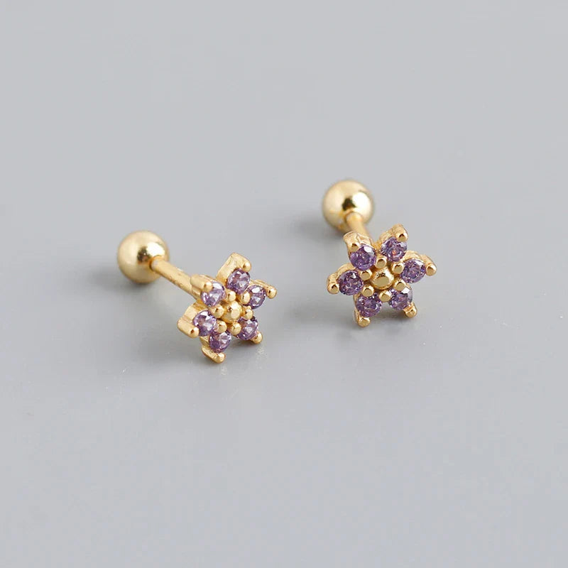 WANTME 925 Sterling Silver Fashion Korean Petal Screw Bead Stud Earrings for Women Charm Ear Bone Piercing Jewelry Accessories