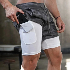 Running Shorts Men 2 In 1 Double-deck Quick Dry GYM Sport Shorts Fitness Jogging