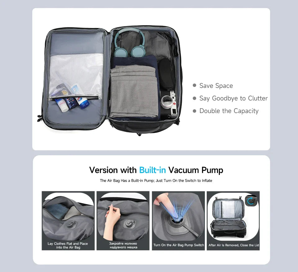 Tigernu Vacuum Compression Backpacks Men Travel Backpack Expandable USB Bag Large Capacity 17 Laptop Bags For Schoo Cabin Bags