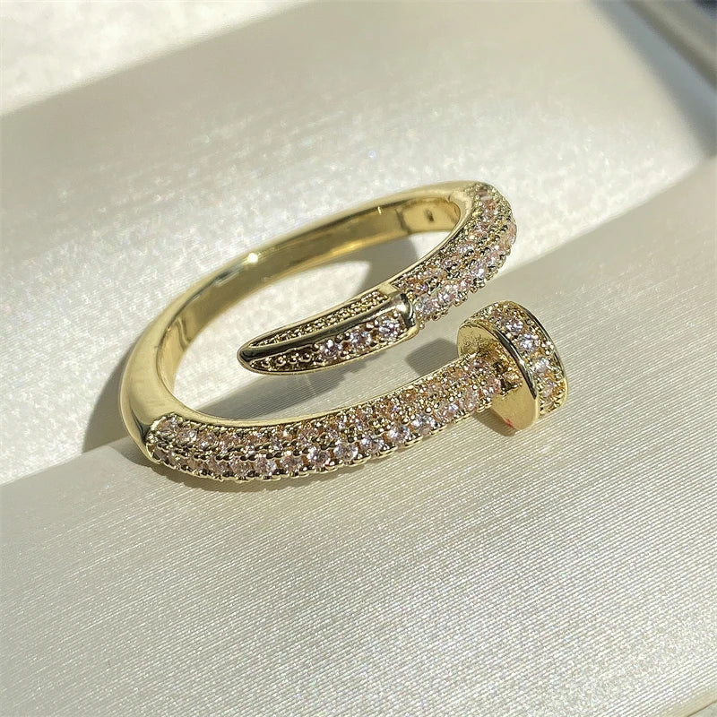 Women Adjustable Nail Ring Korean Fashion Punk Cubic Zirconia Ring Daily