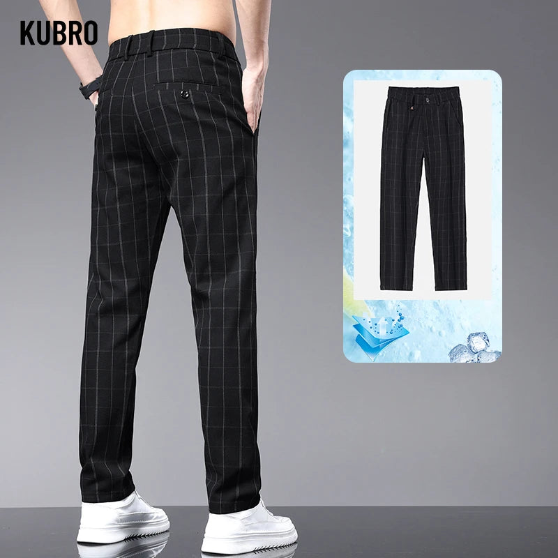 Summer Thin Ice Silk Office Men's Business Casual Suit Pants Korean Fashion
