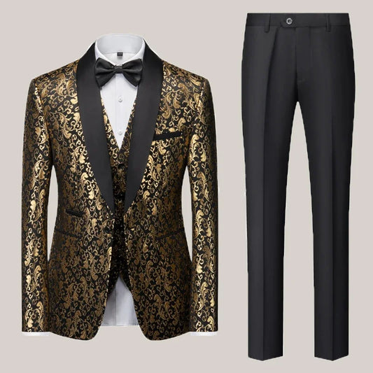 Men's Formal Three-Piece Wedding Suit Set with Blazer, Pants, and Vest - Slim Fit Groom Tuxedo Outfit (5XL-M)