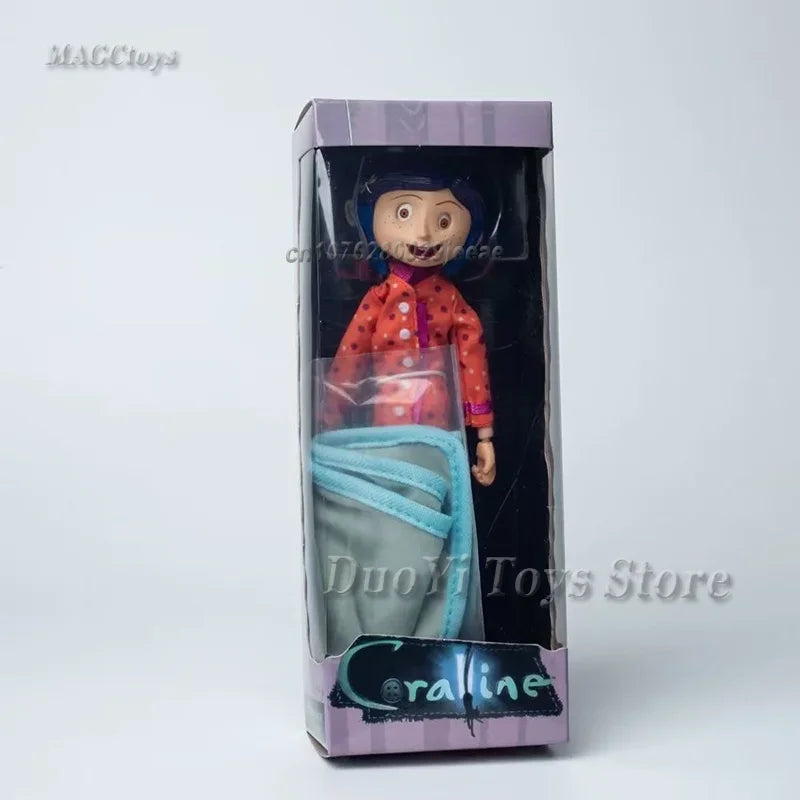 NECA Anime Coraline Doll Articulated Anime Figure Raincoat Sweater In Striped Shirt Toy LA Girl Decoration Model Bithday Gifts