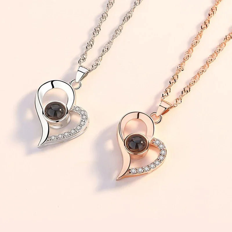100 Languages I Love You Projection Necklace Couple Personality Love Charm Girl Gift I Love You Necklace Heart Pendant Necklace