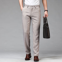 Men's Straight-fit Casual Pants Summer Business Straight Stretch Light Grey Khaki