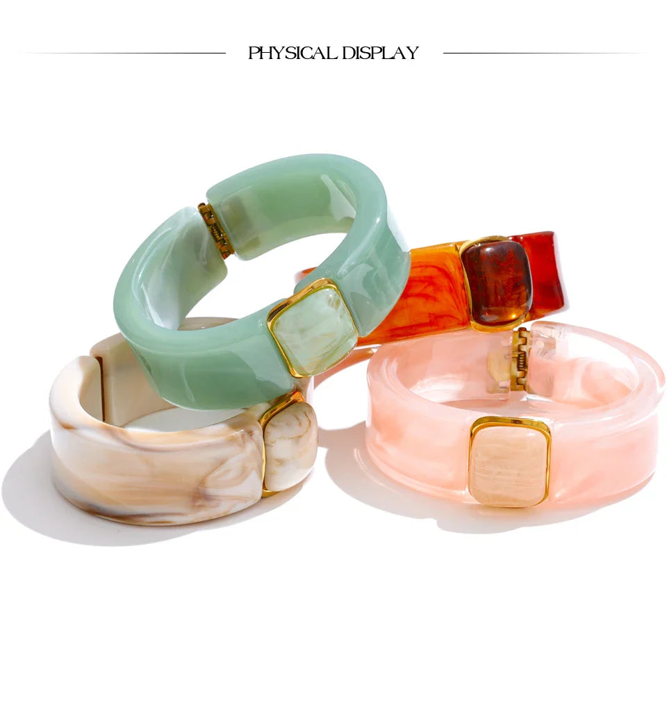 Yhpup 63mm Green Pink Beige Amber Acrylic Wide Bracelet Bangle Waterproof Fashion Summer Attractive Jewelry Wholesale