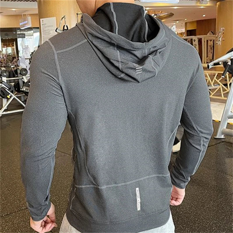 Men's Sports Hoodies Quick Dry Elastic Hooded Male Fitness Running Jackets Outdoor Gym