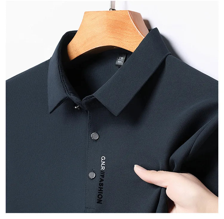 2025 Men's Short Sleeve Solid Color Polo Shirt Breathable Comfortable Elastic Top New Arrivals Casual Business Style