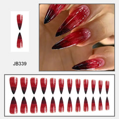 24pcs Blood Red Fake Nails Gradient Long Pointed False Nail Patch Full Cover Wearable