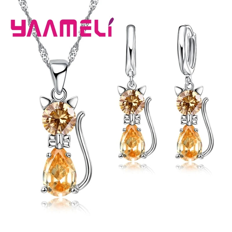 Real 925 Sterling Silver Color Jewelry Sets for Woman Girls Shining Austrian Crystal