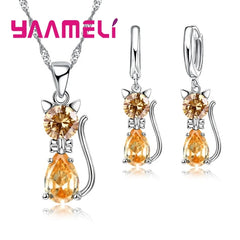 Real 925 Sterling Silver Color Jewelry Sets for Woman Girls Shining Austrian Crystal