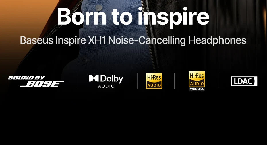Baseus Inspire XH1 Sound by Bose ANC Wireless Headphone Bluetooth 6.1 48dB Adaptive Noise Cancellation Headset Hi-Res LDAC 100Hr