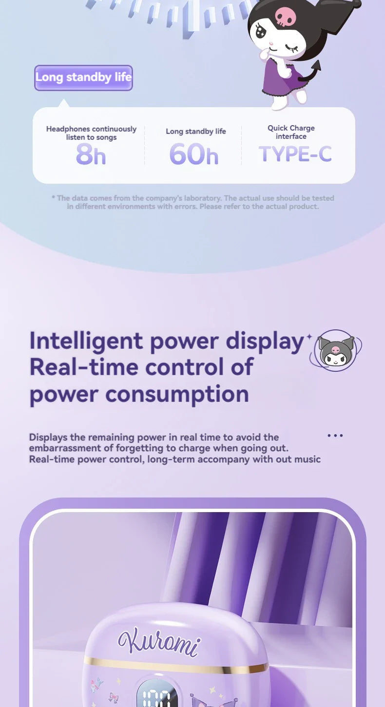 Sanrio TWS Earbuds BL48 Kuromi Bluetooth Earphones Cinnamoroll Wireless Headset Hello Kitty Sport Noise Reduction Game Headphone