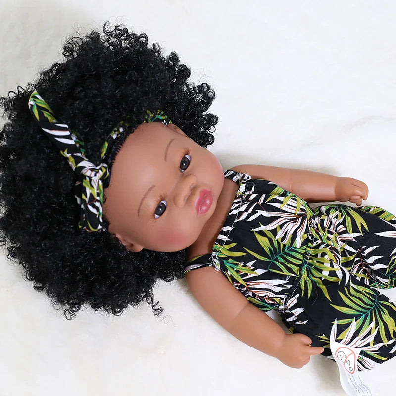 14inch Full Body Vinyl Bebe Reborn Dolls Soft Lifelike Baby Toys American Reborn Black Baby Doll Vinyl Baby Doll Toys Girls Boys