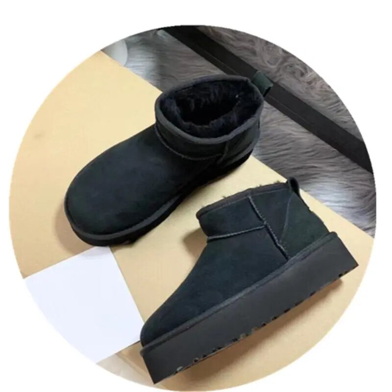 Winter Women's Boots Platform Real Sheepskin Wool Snow Boots Warmer Ladies