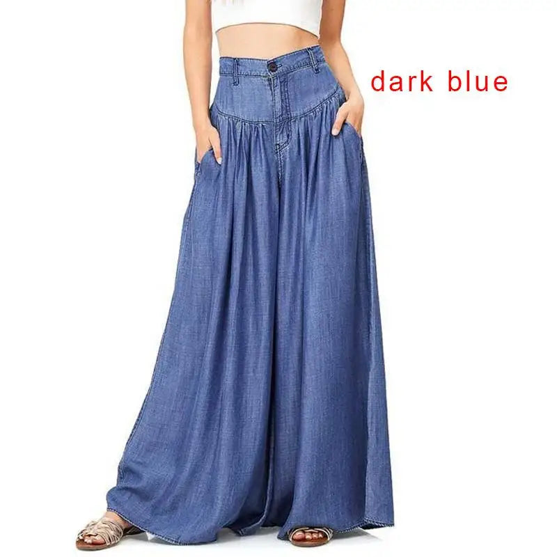 Women's Casual Cotton Linen Jeans Fashion Solid Colour Wide-leg Pants Ladies
