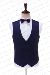 Men Suit Navy Blue Satin Shawl Lapel Suit Male Wedding Groom Slim Fit