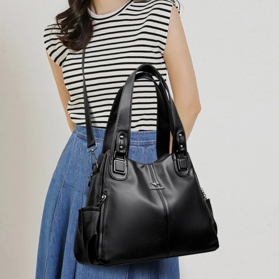 Genuine Soft Leather Handbags for Women Casual Shoulder Tote Bag Luxury Designer