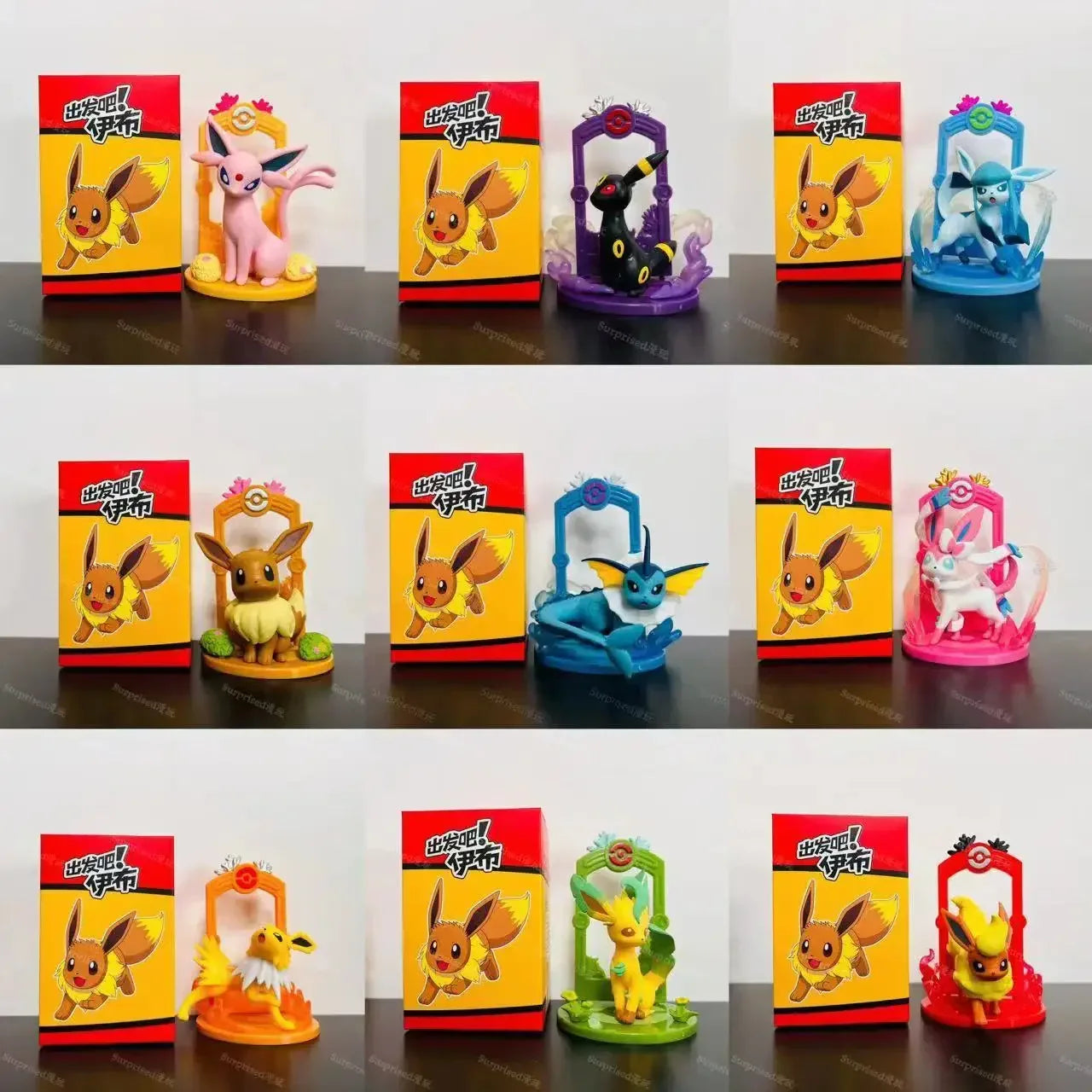 9pcs Pokemon Eevee Evolution Figure Set, Eevee Sylveon Espeon Glaceon Leafeon Anime Model Toys Collection for Kids Gift