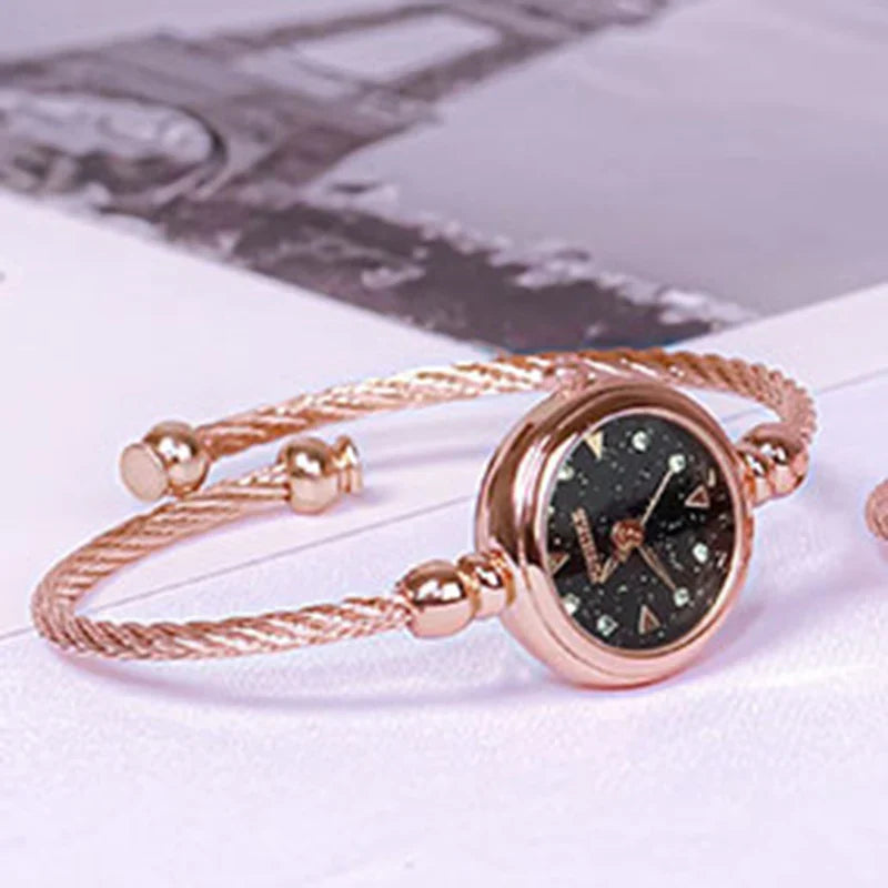 YIKAZE Women Watches Small Gold Bangle Bracelet Watch Stainless Steel Retro Ladies Quartz Wristwatch Clock Fashion Dress Watch