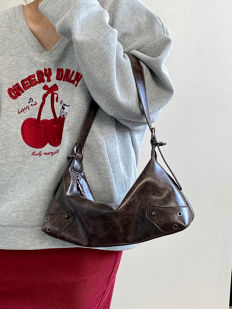 Pu Leather Retro Women's Underarm Bag Cool Y2k Girls Vintage Small Shoulder Bags