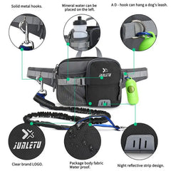 Retractable Hands Free Dog Leash with Adjustable Waist Bag Phone Pouch Water Bottle