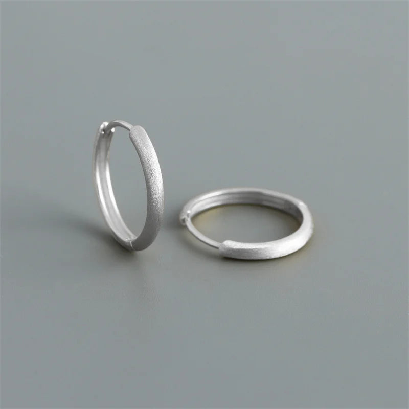 WANTME 925 Sterling Silver Simple Matte Bohemian Round Ear Buckle for Women Punk Unisex Rock Hoop Earring Jewelry Accessories