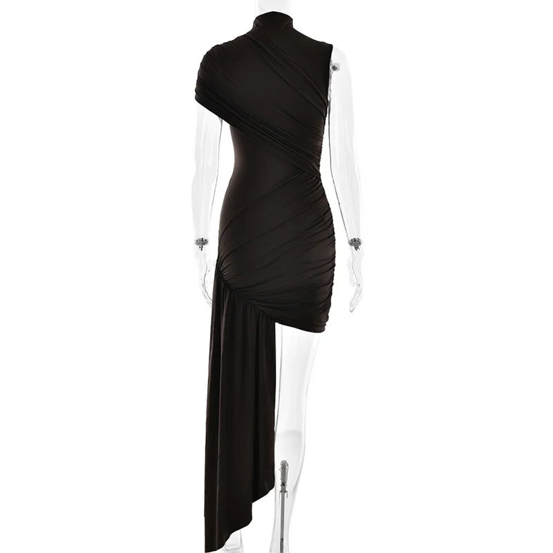 Balitops Summer Draped Ruched Sexy Mini Dress Women 2025 New Irregular High Waist Slim Fit Dress Female Elegant Club Tank Dress