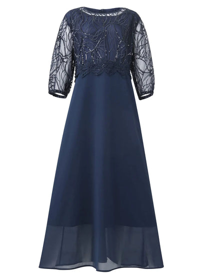 Plus Size PYL⭐ Womens Elegant Lace Slim Fit Ruffled Midi Dresses Ladies Chiffon Casual Wedding Party Gown Cocktail Classic 2024