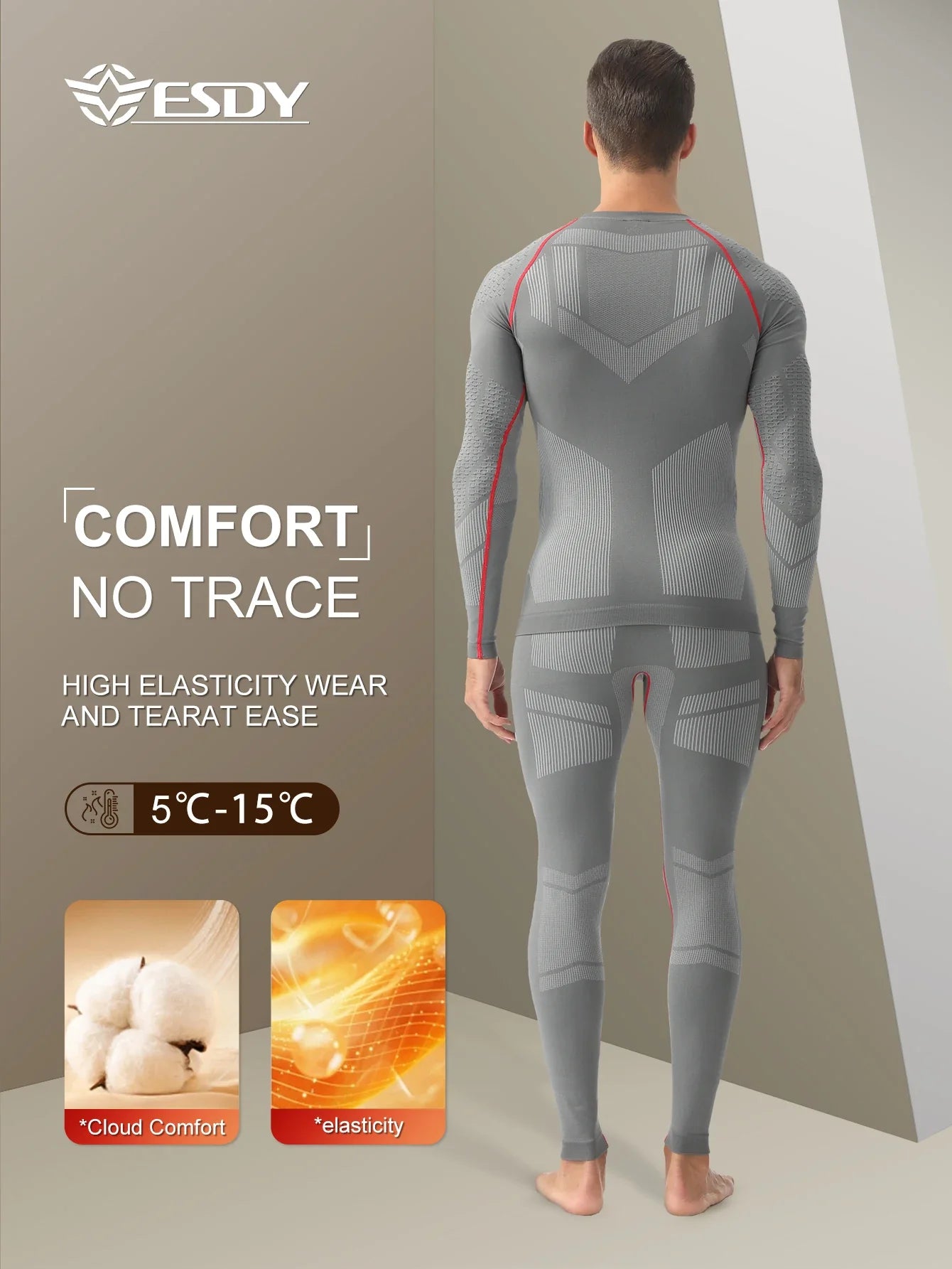 Esdy 1 Set of Men's Sports Compression Thermal Suit Winter Thermal Compression Long-Sleeve Long Pants Breathable High-Elastic Cold-Proof Sports Suit Winter Outdoor Sports Climbing Fishing